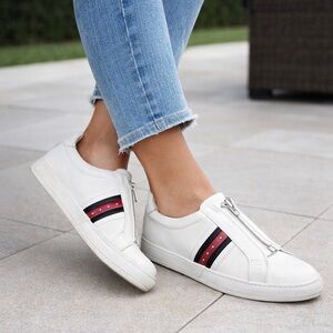Bar III Shoes Womens 10M White Zip Sneaker Trainer Y2K Normcore Blokecore Sporty